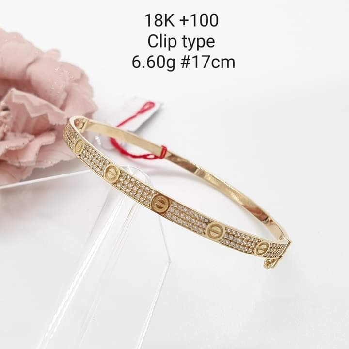 17cm Cartier Inspired Engraved with Stones Clip Type Bangle