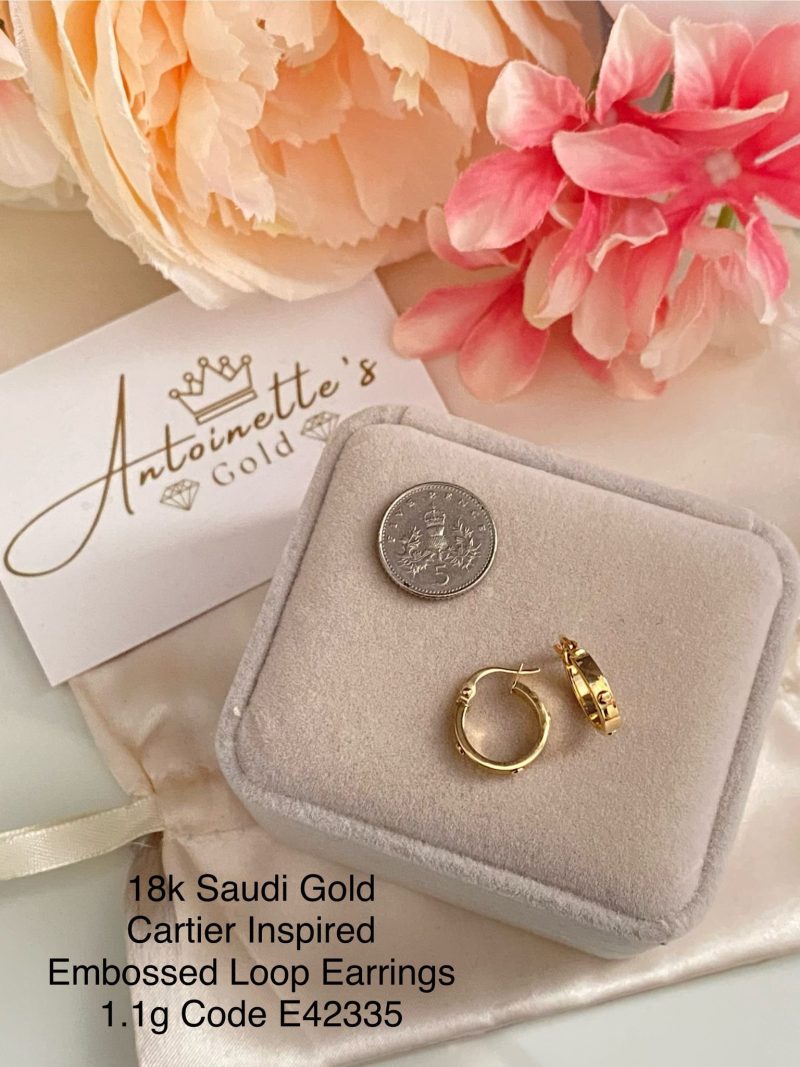 E42335 Cartier Inspired Embossed Loop Earrings