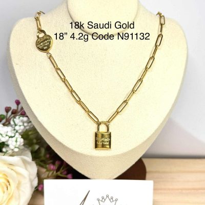 N91132 Paperclip with lock pendant 18"
