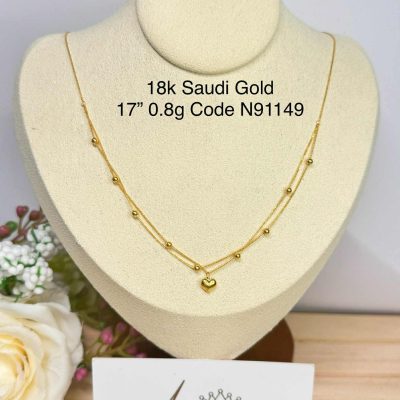 N91149 Double Layer Station Necklace w/ Heart Pendant 17"