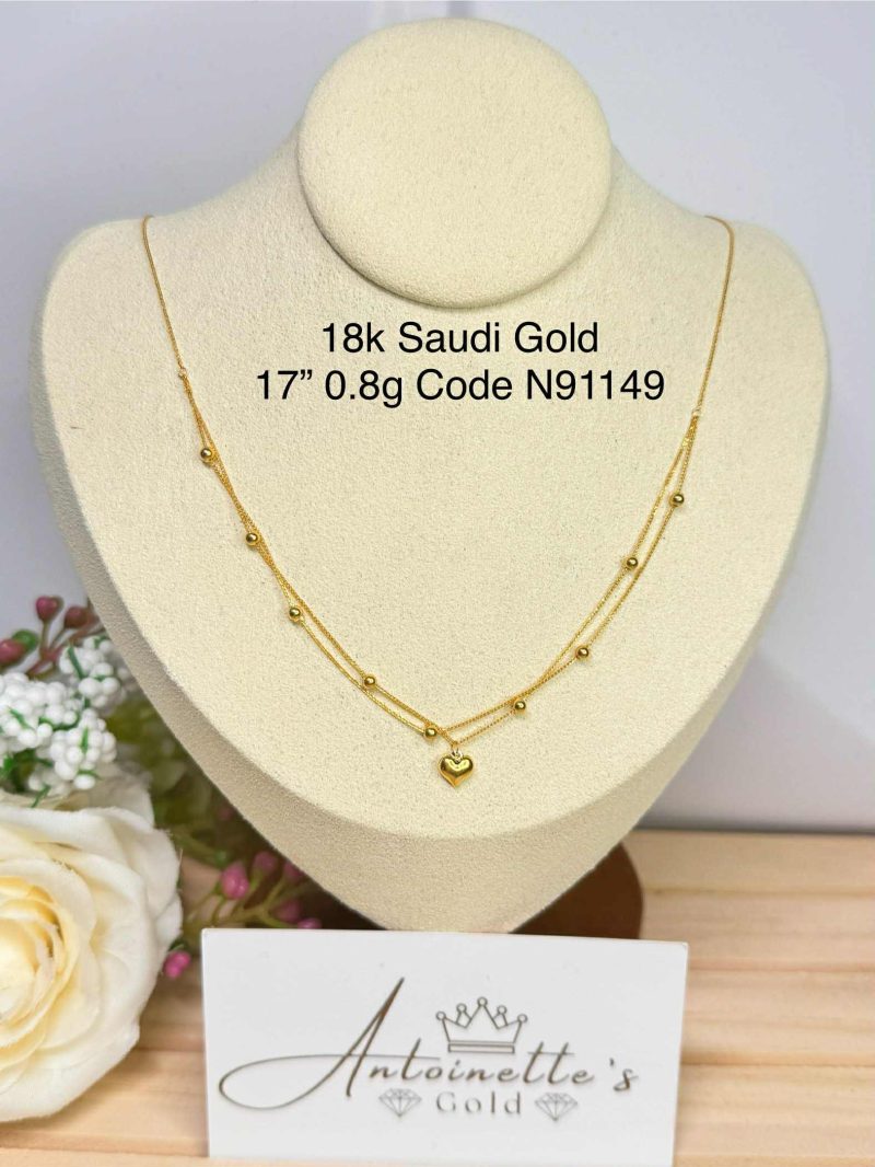 N91149 Double Layer Station Necklace w/ Heart Pendant 17"