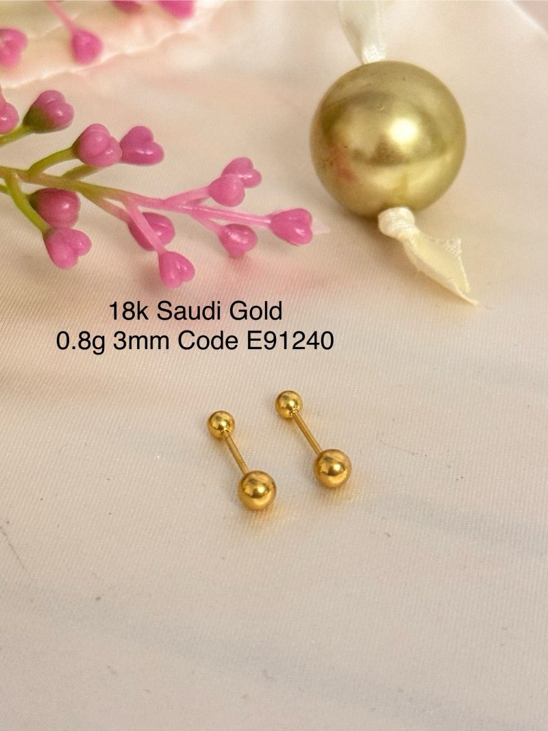 E91240 3mm Round Screw Stud Earrings for Adults Kids