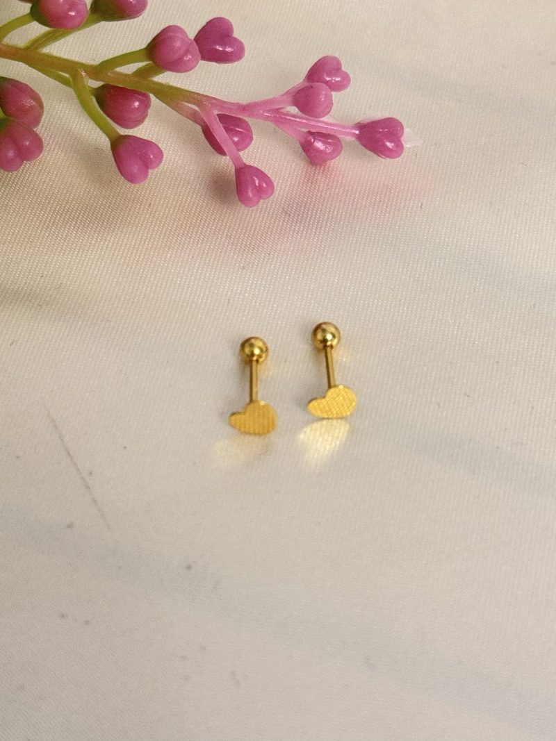E91245 Flat Heart Screw Lock Stud Earrings Adults Kids - Image 2