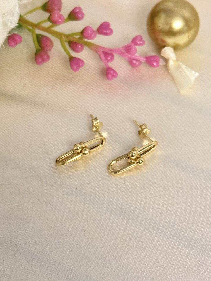 E91252 Hardware Style Drop Link Stud Earrings - Image 3