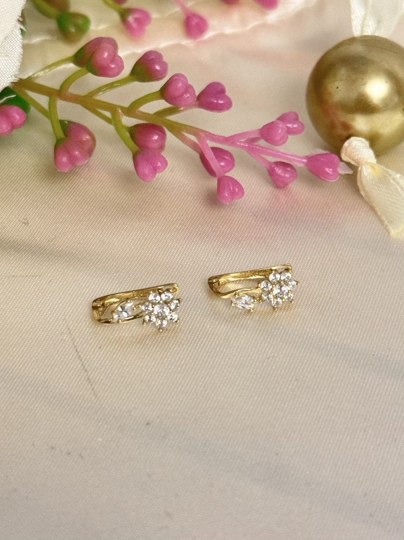 E91253 Poinsettia Style Clip Earrings with Lab Grown Stone - Image 2