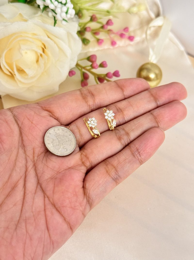 E91253 Poinsettia Style Clip Earrings with Lab Grown Stone - Image 3