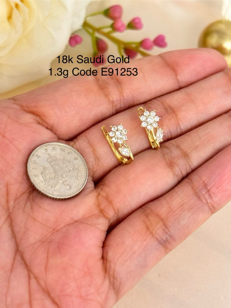 E91253 Poinsettia Style Clip Earrings with Lab Grown Stone