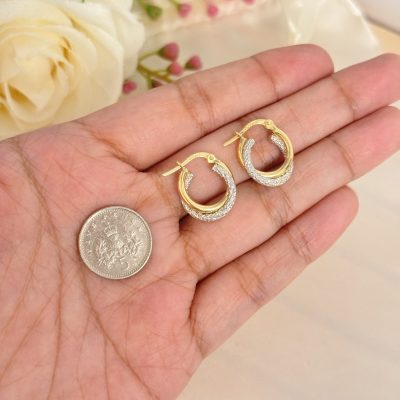 E91254 13mm Two Tone Textured Hoop Loop Earrings