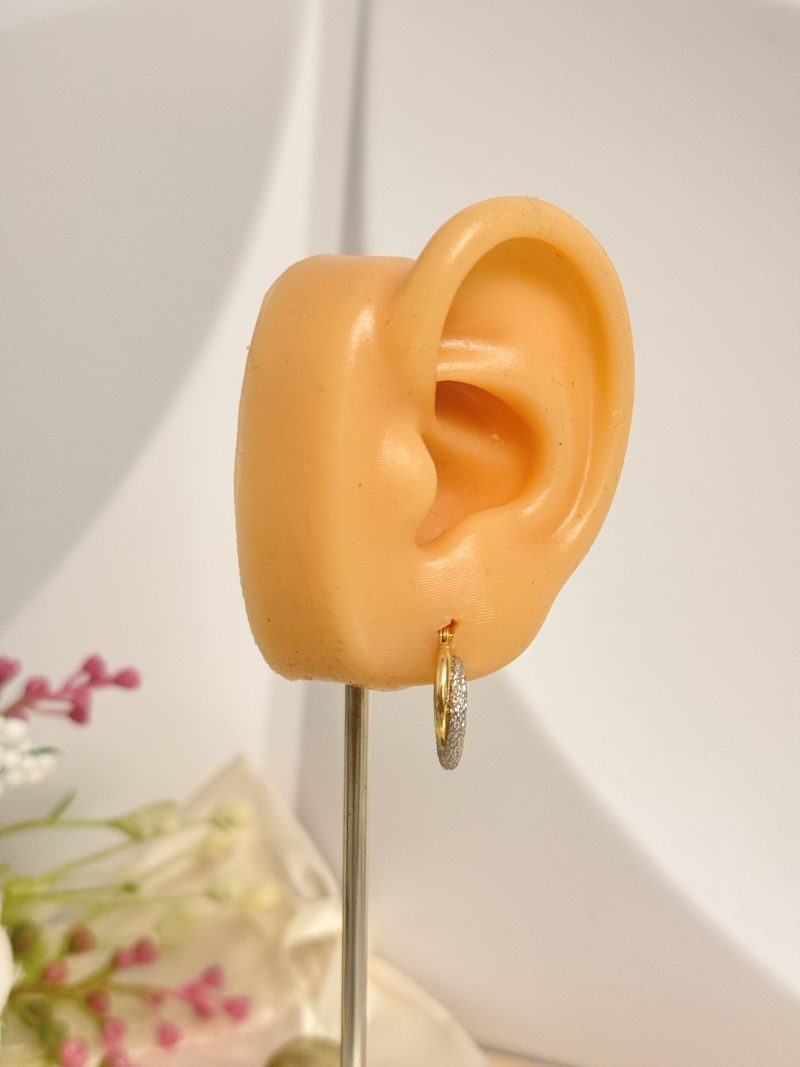 E91254 13mm Two Tone Textured Hoop Loop Earrings - Image 2