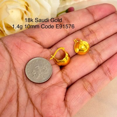 E91576 10mm Dome Ear Hugger Huggie Hoop Loop Earrings