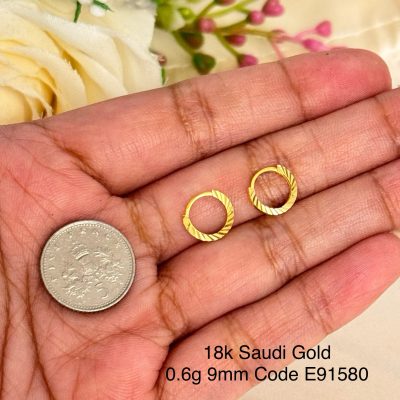 E91580 9mm Mini Patterned Hoop Loop Earrings