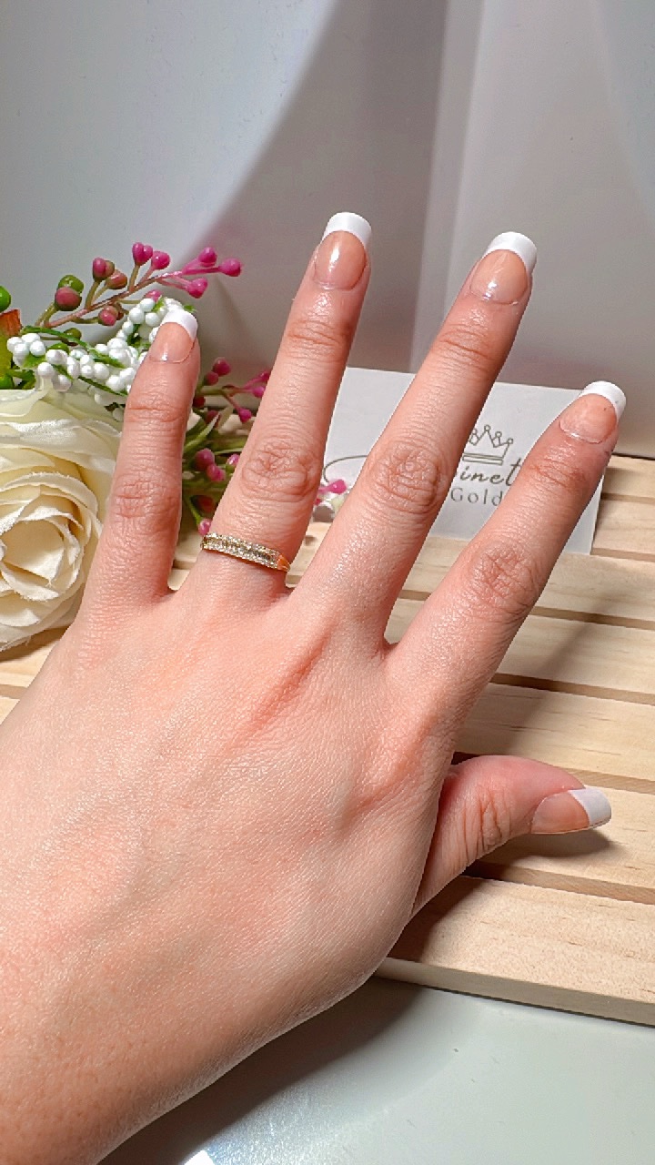 18k Japan Gold Triple Layer Half Eternity Round Brilliant Baguette Cut Natural Diamond Ring - Image 2