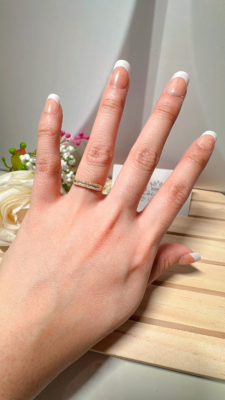 18k Japan Gold Triple Layer Half Eternity Round Brilliant Baguette Cut Natural Diamond Ring - Image 3