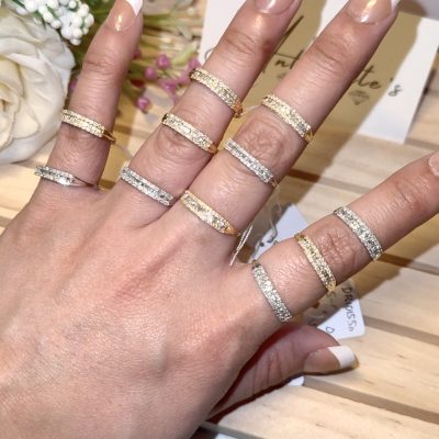 18k Japan Gold Triple Layer Half Eternity Round Brilliant Baguette Cut Natural Diamond Ring