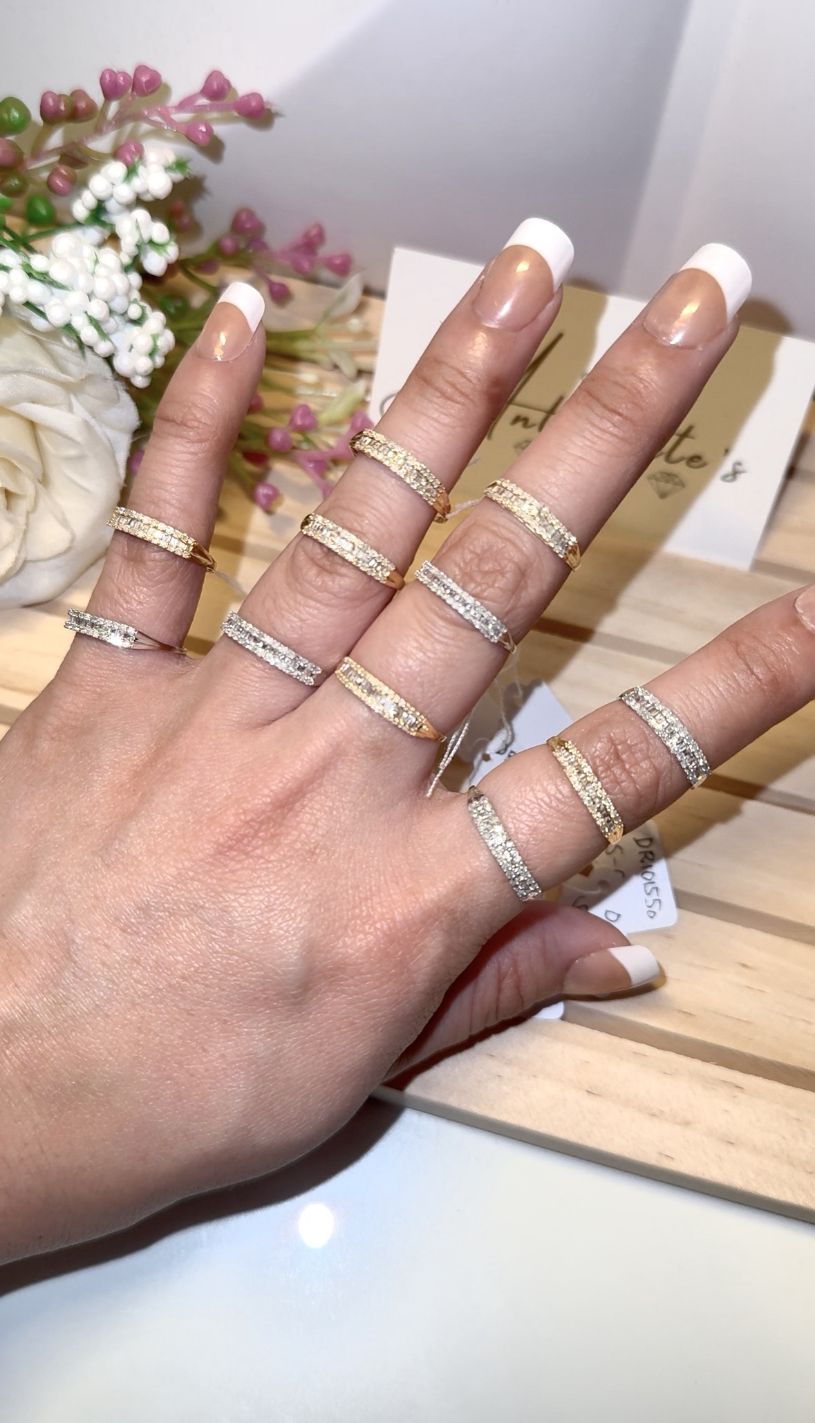 18k Japan Gold Triple Layer Half Eternity Round Brilliant Baguette Cut Natural Diamond Ring