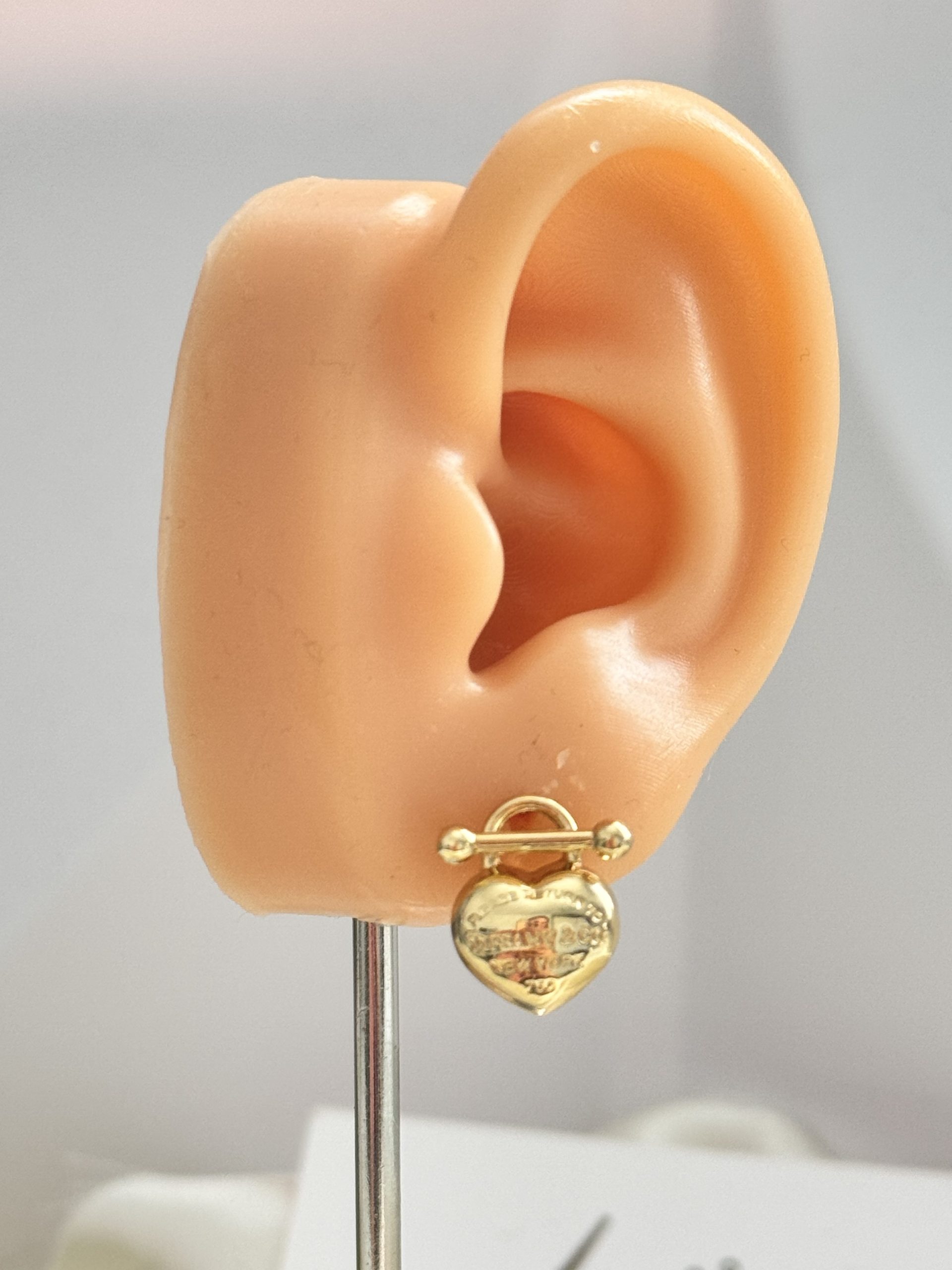 E101493 Designer Inspired Heart Lock Stud Earrings - Image 4