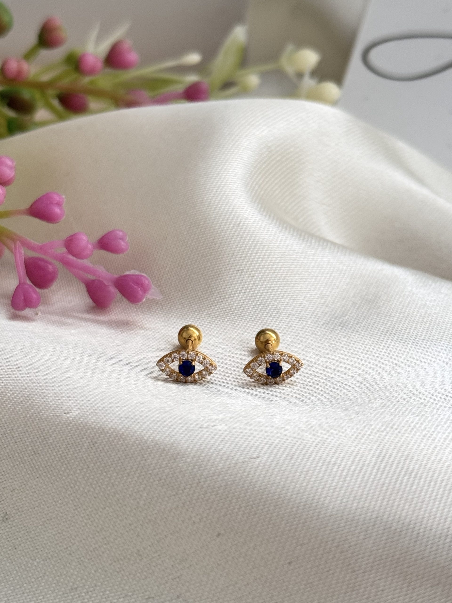 E101495 Evil’s Eye Screw Lock Stud Earrings - Image 3