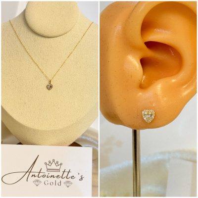 DS110132 0.24 total carat Natural Round brilliant and Baguette Cut Diamond Heart Set