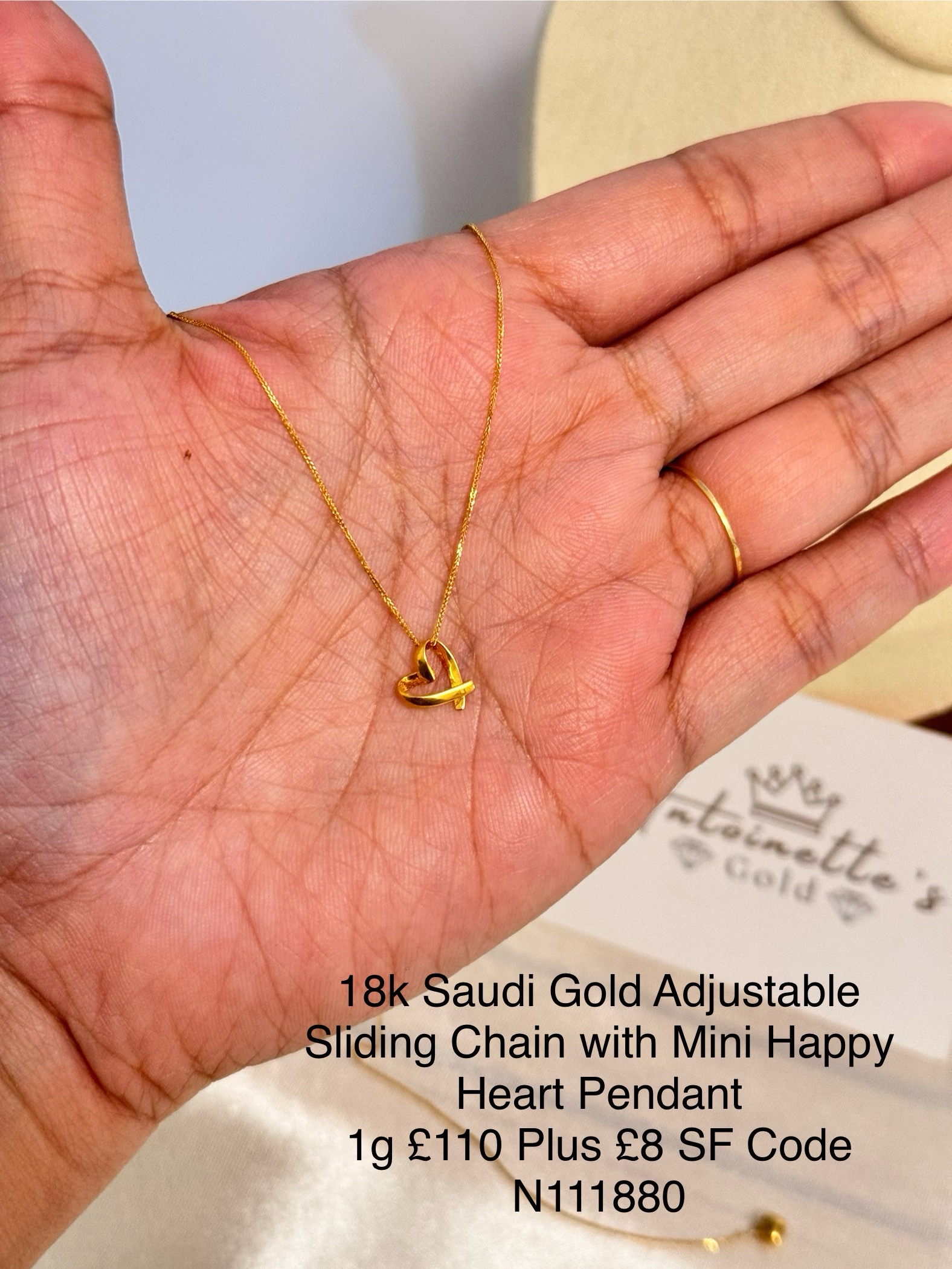 img_8680 N111880 18” Sliding Chain w/ Mini Happy Heart Pendant - Image 2