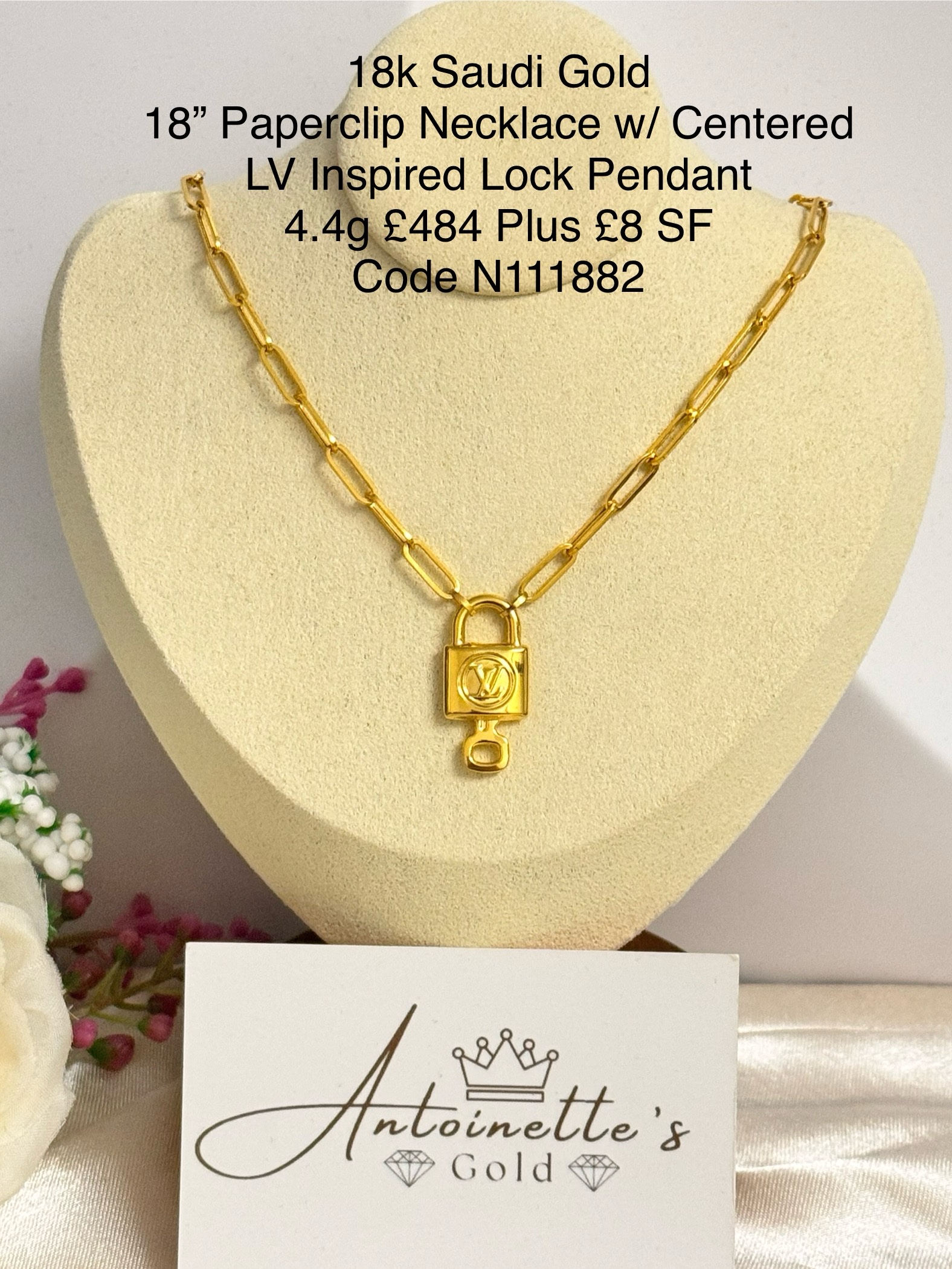 img_8701-2 N111882 18” LV Inspired Centered Lock Necklace