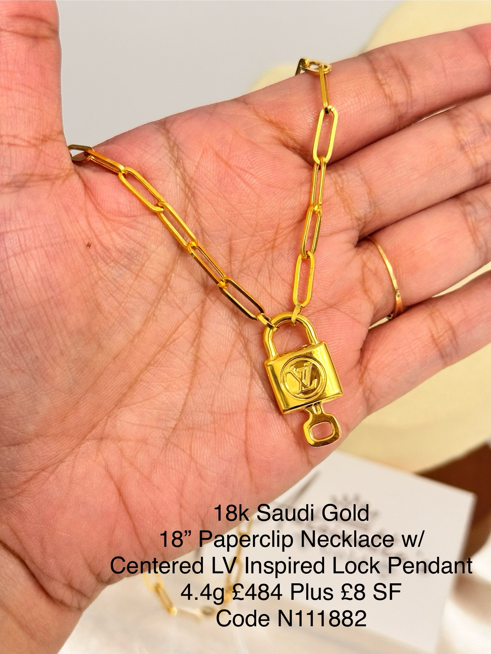 img_8702-2 N111882 18” LV Inspired Centered Lock Necklace - Image 2